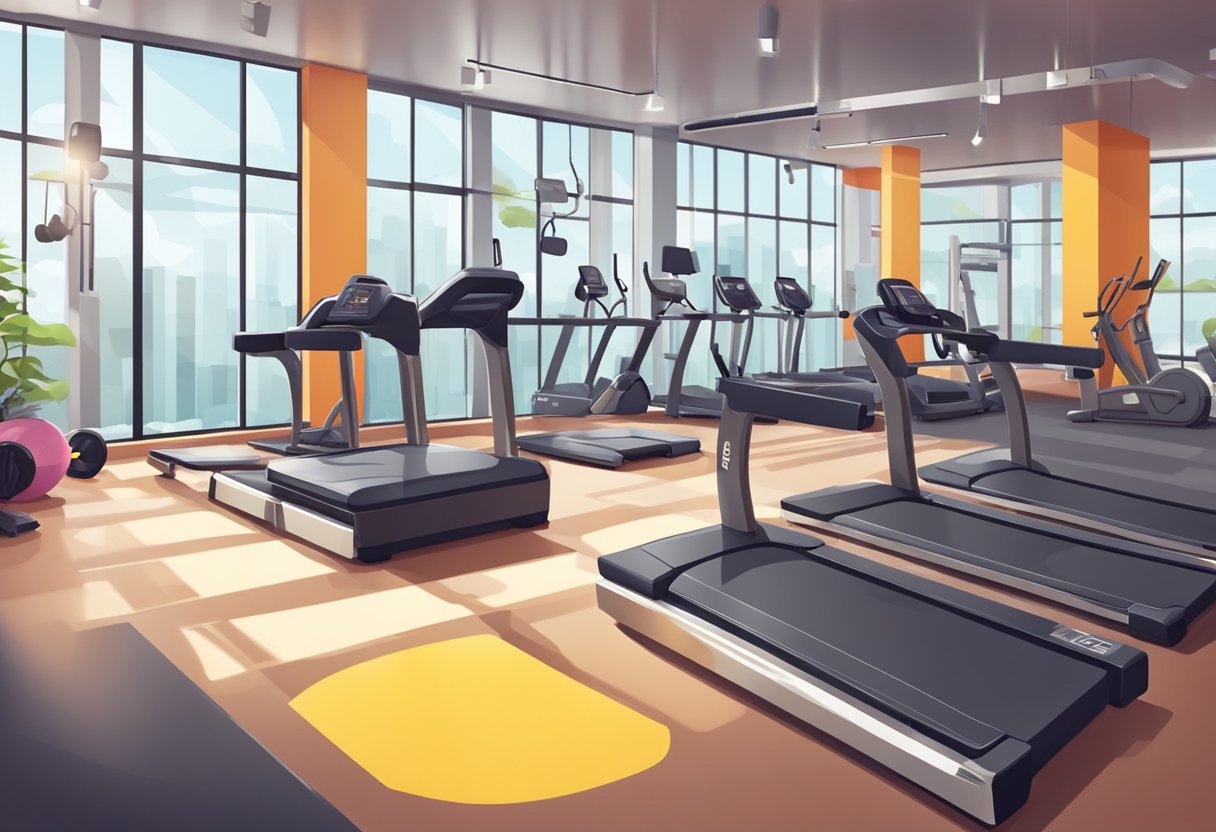 A vibrant gym with modern equipment and energetic atmosphere